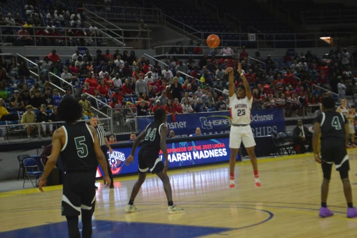 Northwood-Lena senior Omarion "Diddy" Layssard (23) attempts a jumper against Lincoln Prep during the LHSAA Division IV select championship game Saturday.